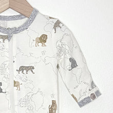 Load image into Gallery viewer, Big Cats printed footie in sustainable fabric - NEW for Spring 2025