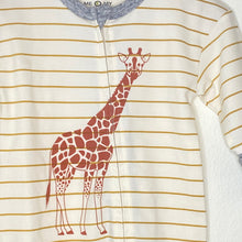 Load image into Gallery viewer, Giraffe coverall printed on mustard stripe with heather grey sleeves