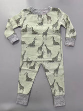Load image into Gallery viewer, Giraffe print on sage ground 2pc infant/toddler tight fitting pajama set