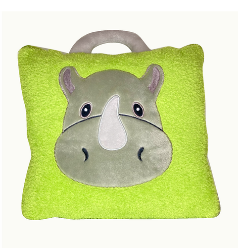 Plush Rhino case with attached blanket inside