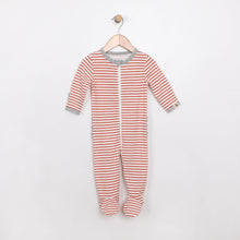 Load image into Gallery viewer, Stripe terra cotta ruffle footie - MeOMyEarth
