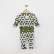 Load image into Gallery viewer, Tree of Life ruffle footie on heather grey sustainable fabric - MeOMyEarth
