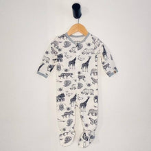 Load image into Gallery viewer, Animal kingdom printed footie in sustainable fabric